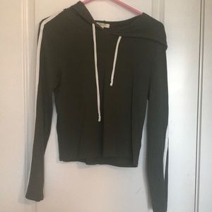 HEART & HIPS green hood w/white drawstrings and white stripe on arm.